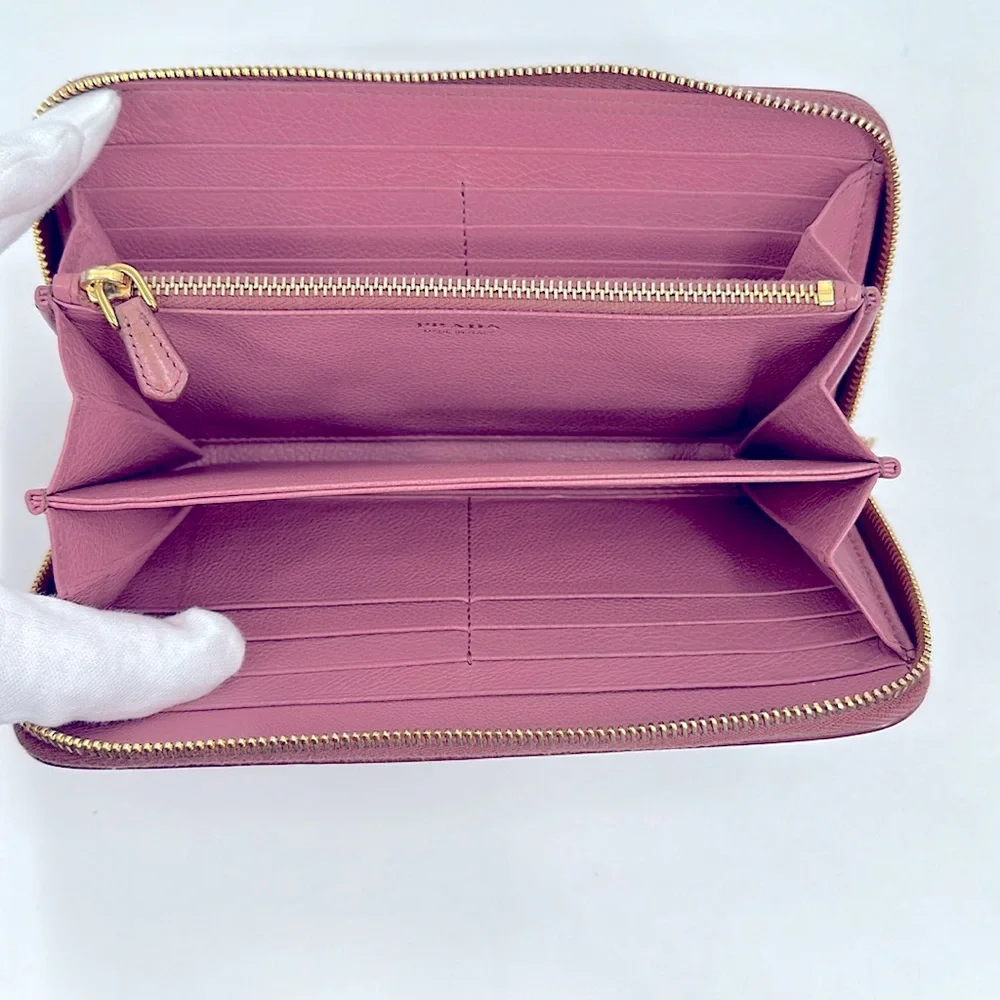 Authentic Prada Saffiano Vernice Leather Bow Zip Wallet-Pink - Picture 9 of 14